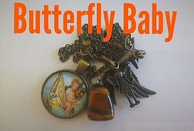 Code 507 Butterfly Baby Tiger's Eye Wings Feather Infused n Charged Necklace