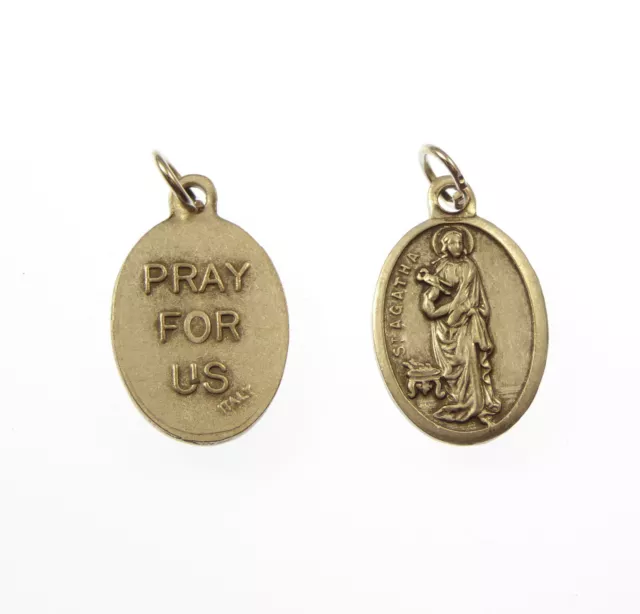 Catholic St. Agatha silver medal for rosary beads pendant 2cm Saint gift