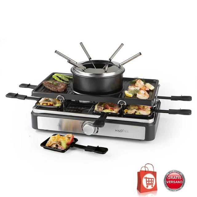 Maxxmee Raclette Grill Für 8 Personen MAXXMEE DESIGN RACLETTE Grill u. Fondue-Topf 3in1 bis 8 Personen 00905