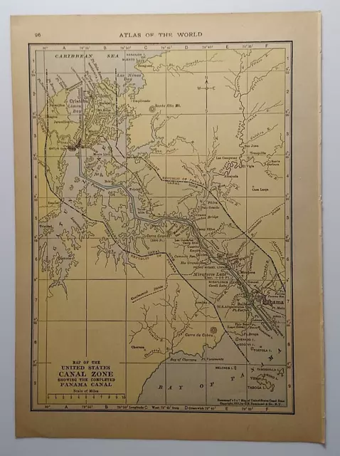 1915 Antique PANAMA CANAL ZONE Miniature Atlas Map (8" x 5.5") Hammond's Atlas