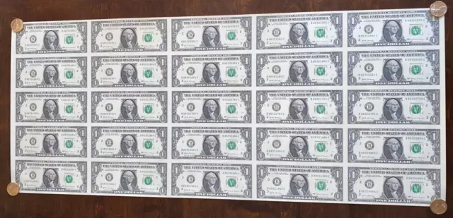 $1 One Dollar Bills Uncut Currency Sheet of 25 Notes 2017 Washington DC - $25