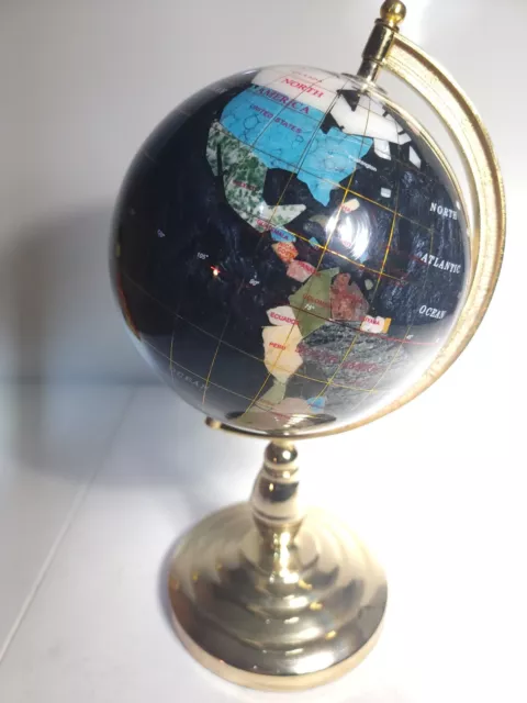 Miniature Spinning Inlaid World Globe with Stand, Blue w/ Mother of Pearl