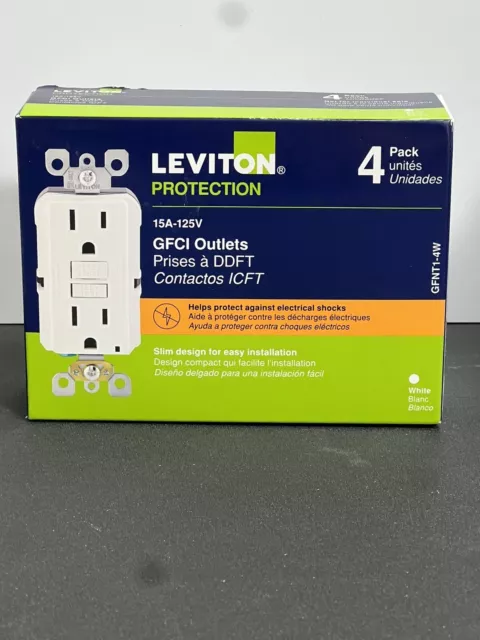 Leviton Gfnt1-4W 4-Pack 15A Gfi Gfci Outlet White Brand New