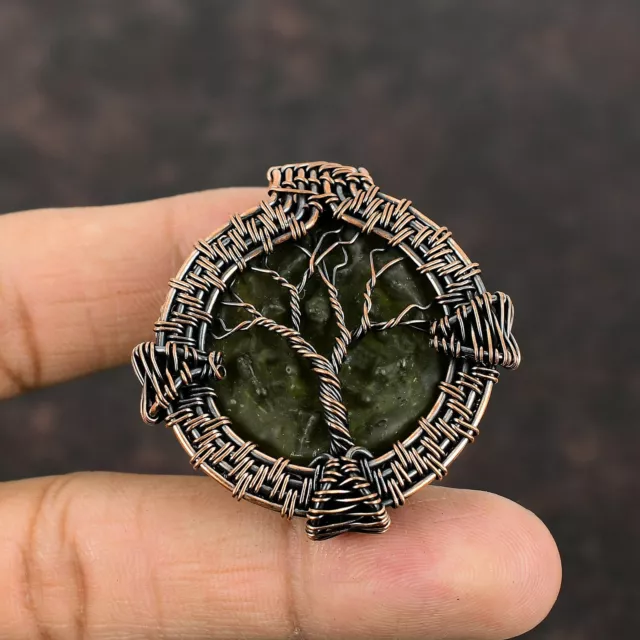 Gift For Her Moldavite Wire Wrapped Tree Of Life Pendant Copper Jewelry 1.81"