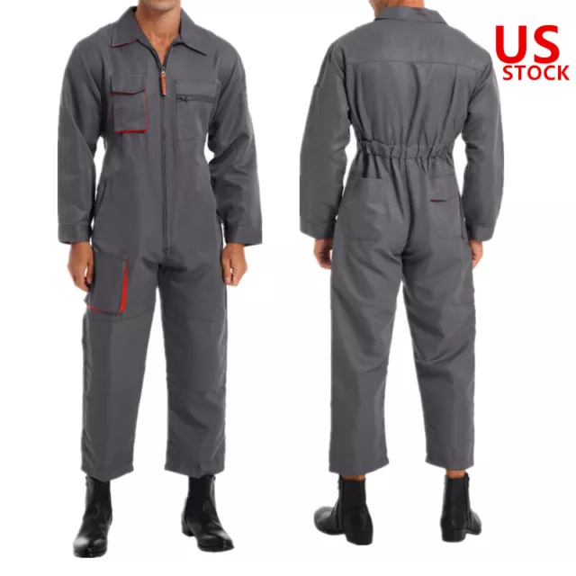 US Men Workwear Long Sleeve Coveralls Cargo Jumpsuit Mechanic Protecting Uniform