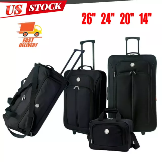 4 Piece Travel Set Checked Luggage Expandable Upright Carry On Suitcase Wheels