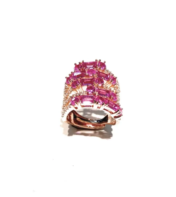 Anello a fascia argento sterling rosé zirconi pink regolabile