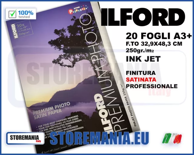 ILFORD CARTA FOTOGRAFICA INKJET A3+ SATINATA 20 Fg. 33 X 48 250 gr. EPSON CANON