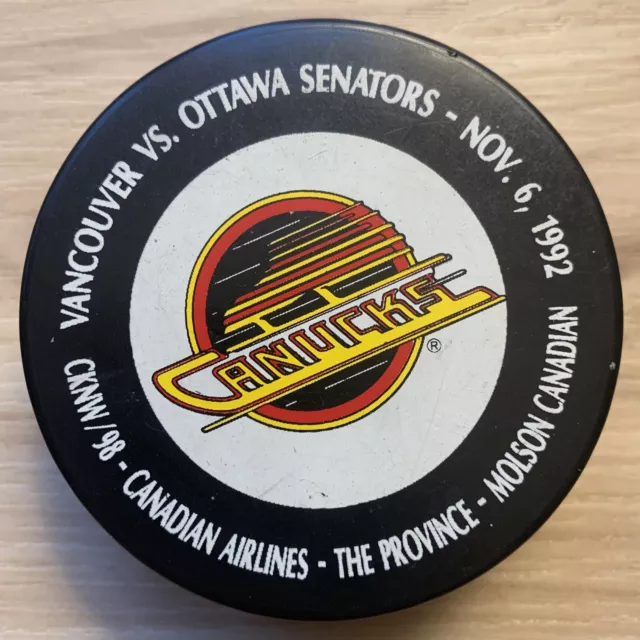 Vancouver Canucks vs Ottawa Senators NHL Hockey Puck 1992 Molson Canadian