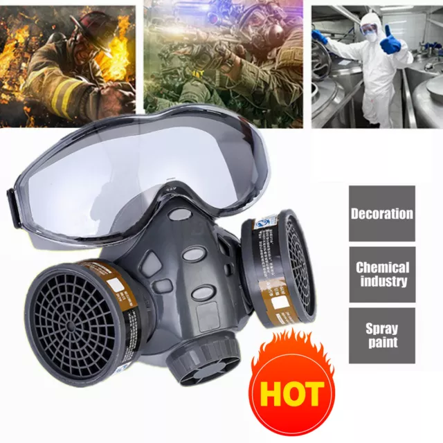 Full Face Gas Mask Paint Spray Chemical Factory Respirator Safety Work & Goggles