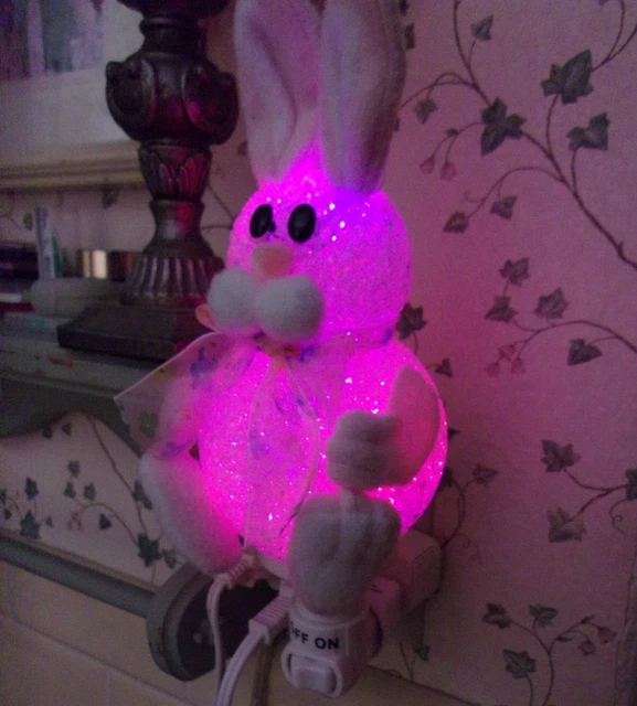 Easter Bunny Night Light Figurine Multi Color Textured Plastic w Felt Ears Feet