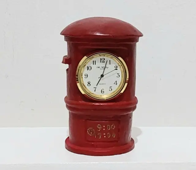Wm Widdop miniature clock Red post letter box mantel clock. Battery
