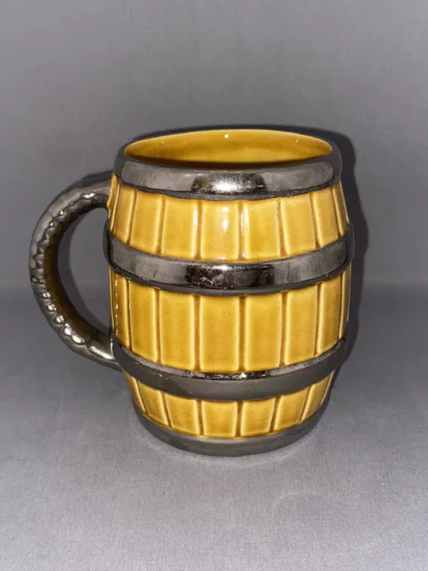 Vintage Wade Ceramic Barrel Beer Mug Tankard Novelty Collectable Brown Silver