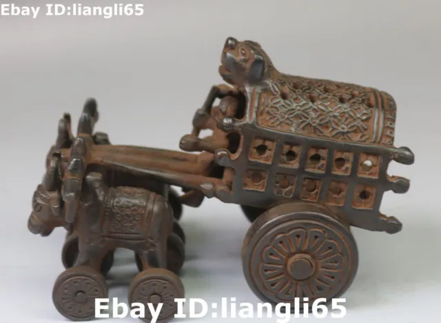 7 "Sammeln Old Tibet Black Bronze Rinder Kuh Ochsenwagen Wagen Wagen Statue