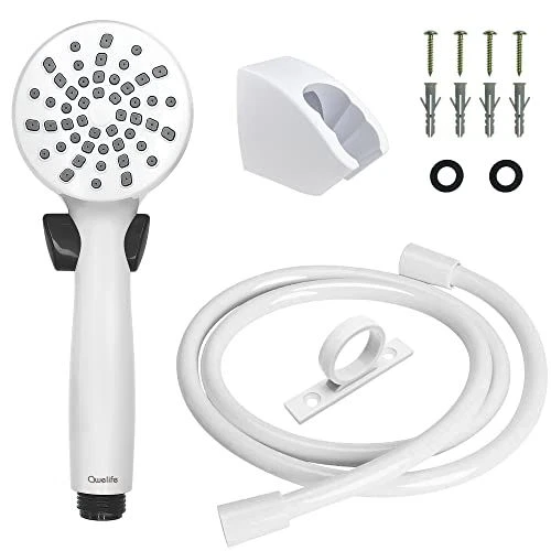 RV Shower Head with Hose and On Off Switch (Trickle), Water Saving White