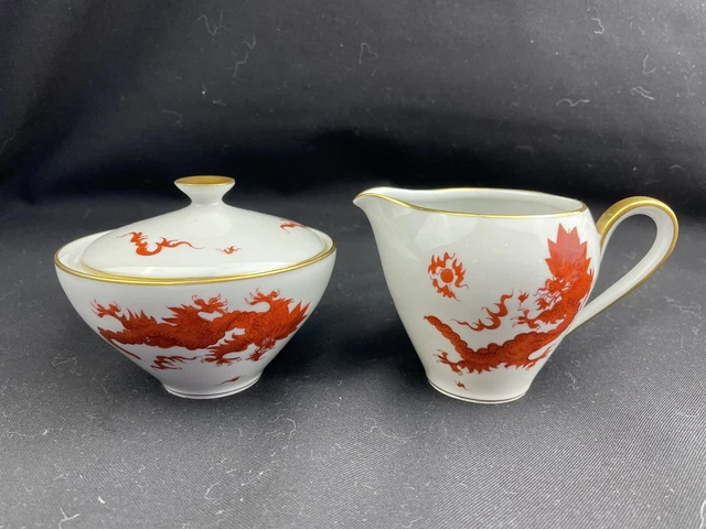 Graf von Henneberg "ORANGER DRACHEN "-MILCHKÄNNCHEN  & ZUCKERDOSE  P.G.H.Meissen