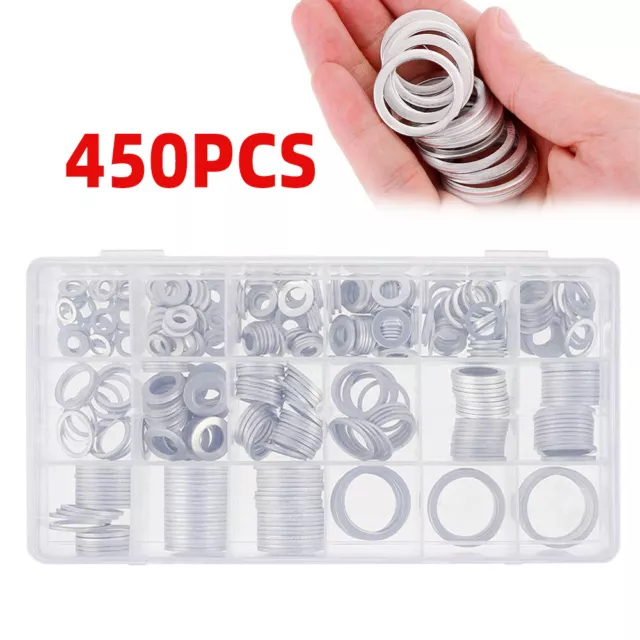 450 tlg ALU-Dichtring Sortiment Aluminium Dichtung Dichtungsring Satz O-Ring Set