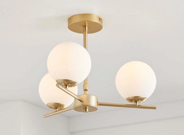Better Home Three Spherical Ceiling Lights, polished brass 3 T6 bulbs