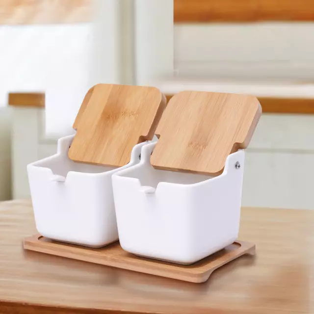 2 vasos de especias de cerámica con tapa abatible 250ml latas de almacenamiento recipiente de sal
