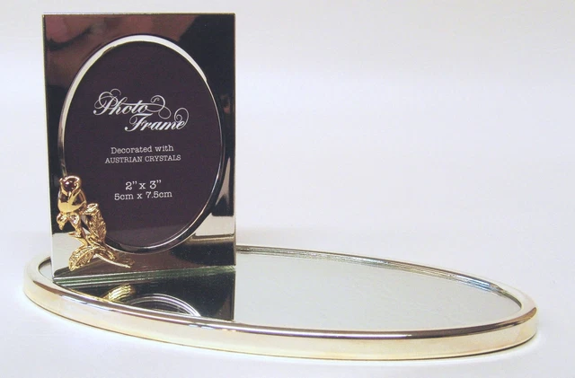 3324-sl Marco de Fotos Con Rosa Espejo Cristal 24 Quilates Plata - Oro Plateado