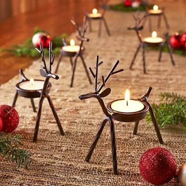 1/6x Christmas Reindeer Tea Candle Holders & Tealight Xmas Light Home Decor Gift