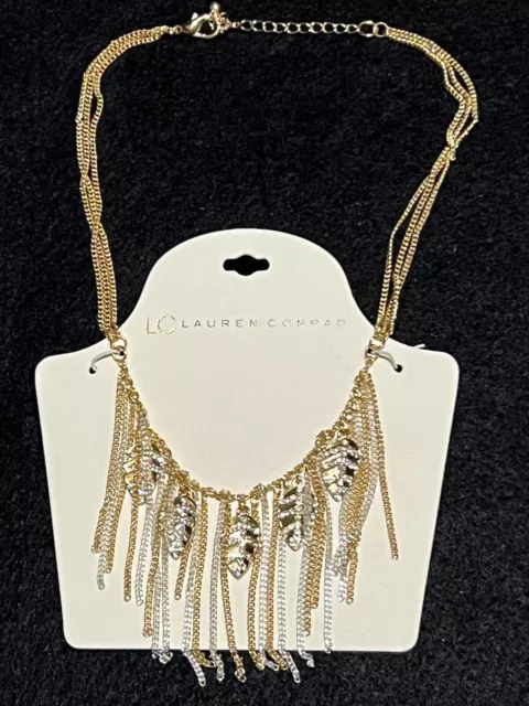 LC LAUREN CONRAD GOLD TONE Rhinestone￼ Leaves Statement Dangling NECKLACE NWT