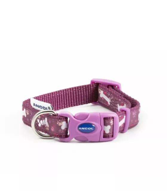 Ancol Dog Puppy Collar & Lead Purple Adjustable Nylon Snap Buckle Fashion
