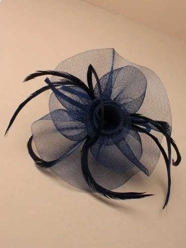 Diadema de remolino azul marino fascinador para Ascot, carreras, bodas, día de las damas 3