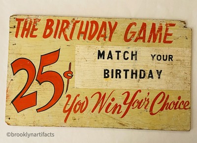 Vintage Carnival Birthday Game Trade or Advertising Painted Sign U.S. Folk Art