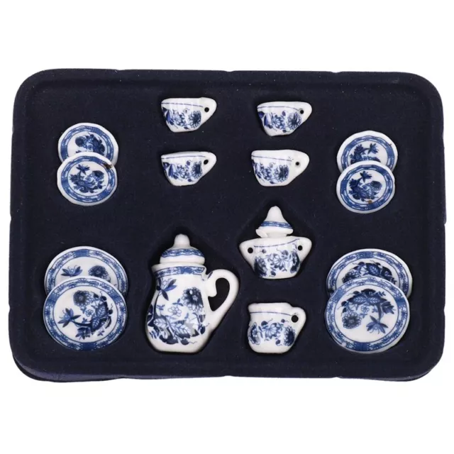 1/12th Dining Ware China Ceramic Tea Set Dolls House Miniatures Blue Flower E6S9