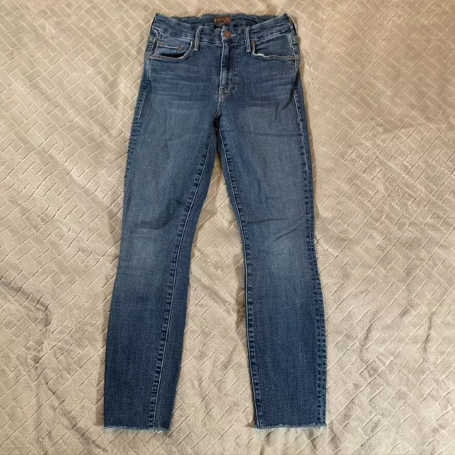 Mother Womens 25 Denim Jeans Blue Looker Ankle Fray Hot Springs Mid Rise Skinny