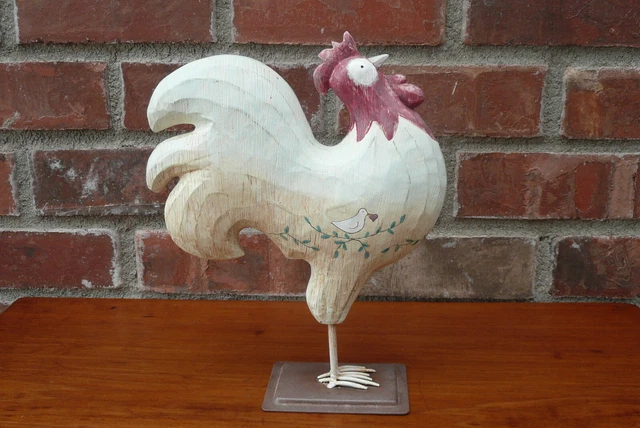 Hand Painted Folk Art-Whimsy Wood (look) Rooster Chicken Country Farmhouse Decor