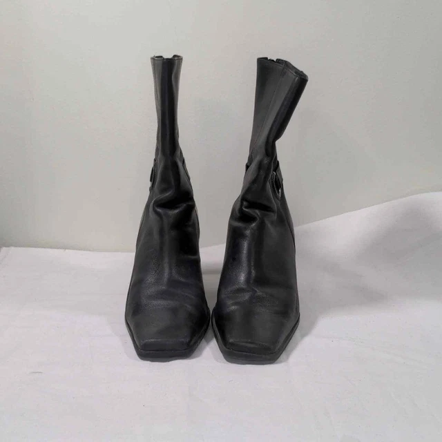 Vintage Amanda Smith square toe leather block heel boots