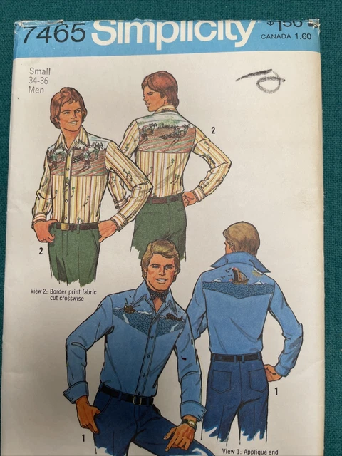 Simplicity SEWING  7465 Pattern Mens Western Style Shirt Button Front Uncut
