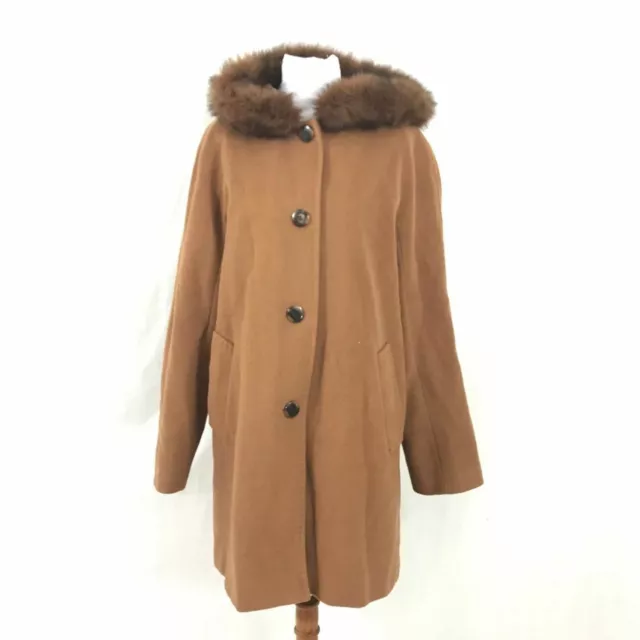 Ellen Tracy Wool Blend Hooded Pecan Brown Fur Trimmed Coat 10