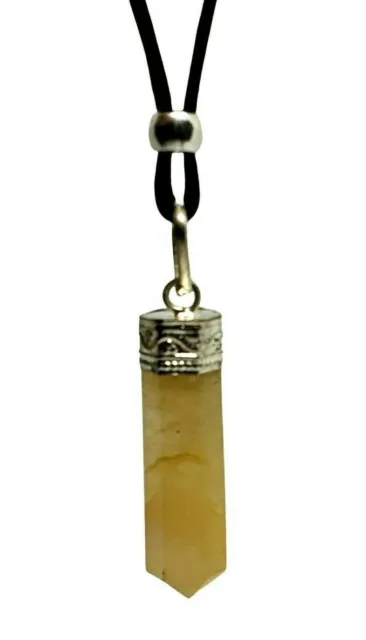 Citrine Crystal Necklace Pendant Stone Gemstone Pencil Bead Cord Genuine Gem Uk