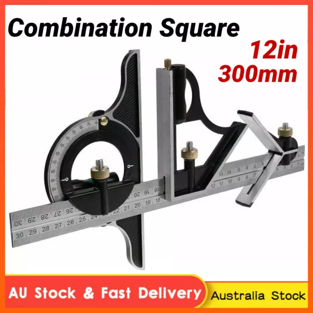 12" Combination Measuring Angle Tool Rule Tri- SquareRuler Steel Machinist 30cm