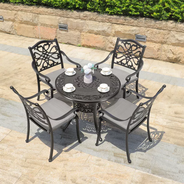 5 Pcs Cast Aluminium Bistro Set Outdoor Garden Table Chairs Patio Lawn Furniture