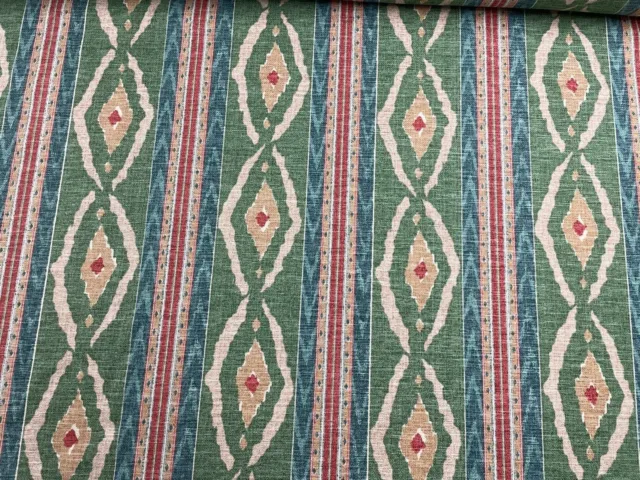 Santana Ikat Malachite Green Linen Fabric Curtain Upholstery  Blind
