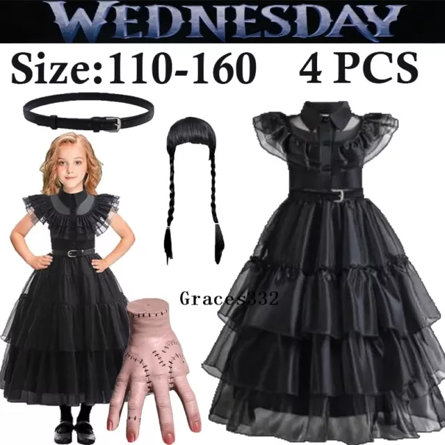 The Addams Family Cosplay Dress Wednesday Fancy Dress Girl Dancing Party Costume