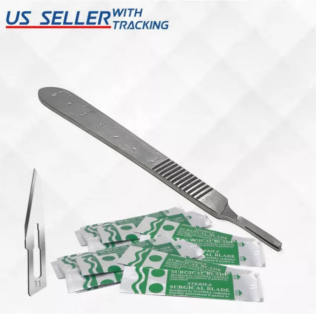 10 Sterile #11 Surgical Blades with FREE #3 Scalpel Knife Handle Medical Dental