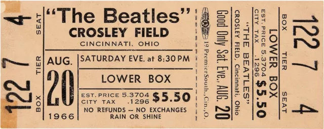 THE BEATLES 'Crosley Field, Cincinnati' 1966 Concert Ticket - reprint