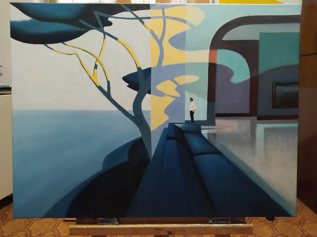 Quadro DISPONIBILE dipinto a mano olio su tela 80x60 Paesaggio astratto Surreali