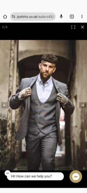 Marc Darcy 3 Piece Suit Grey Tan 42 W36