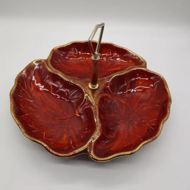 Vintage MCM California Originals 949 Nut Dish Or Tidbit Tray Red Orange And Gold