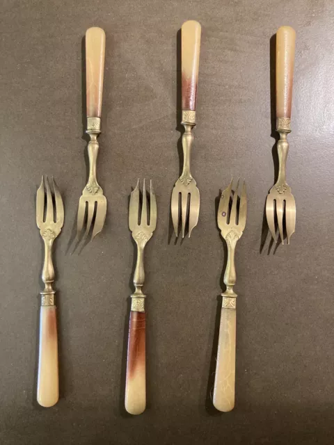 Vintage Mid-Century Bone Handle Dessert Fork Set of 6