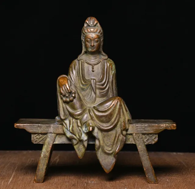 Alte Dynastie Bronze Buddhismus Sitz Guanyin KwanYin Göttin Buddha Statue