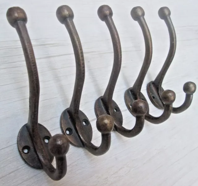 5 X Cast Iron Victorian Vintage Hat & Coat Hook Double Hanging Hook