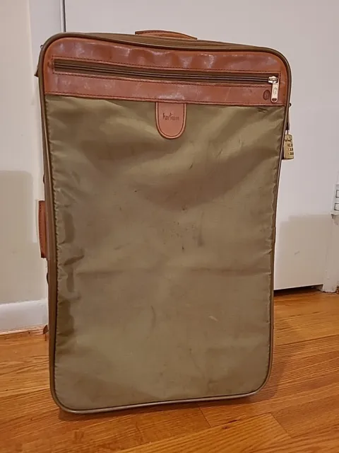 Hartmann Luggage Bag Olive Leather Trim Ballistic  Rolling Suitcase