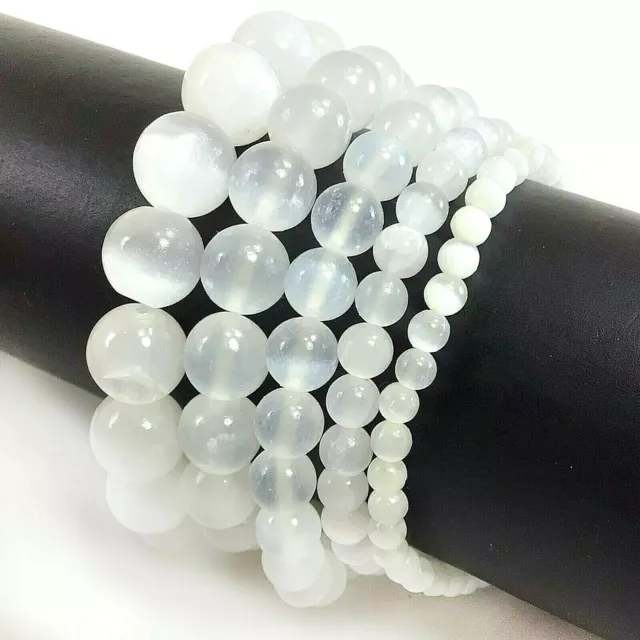 Handmade Natural Selenite Stretchy Bracelet Round Bead 4 6 8 10 12 Gemstone 7.5" 2